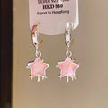 Pink Star Charm Hoop Earrings in Silver Tone with Metal Settings view 2