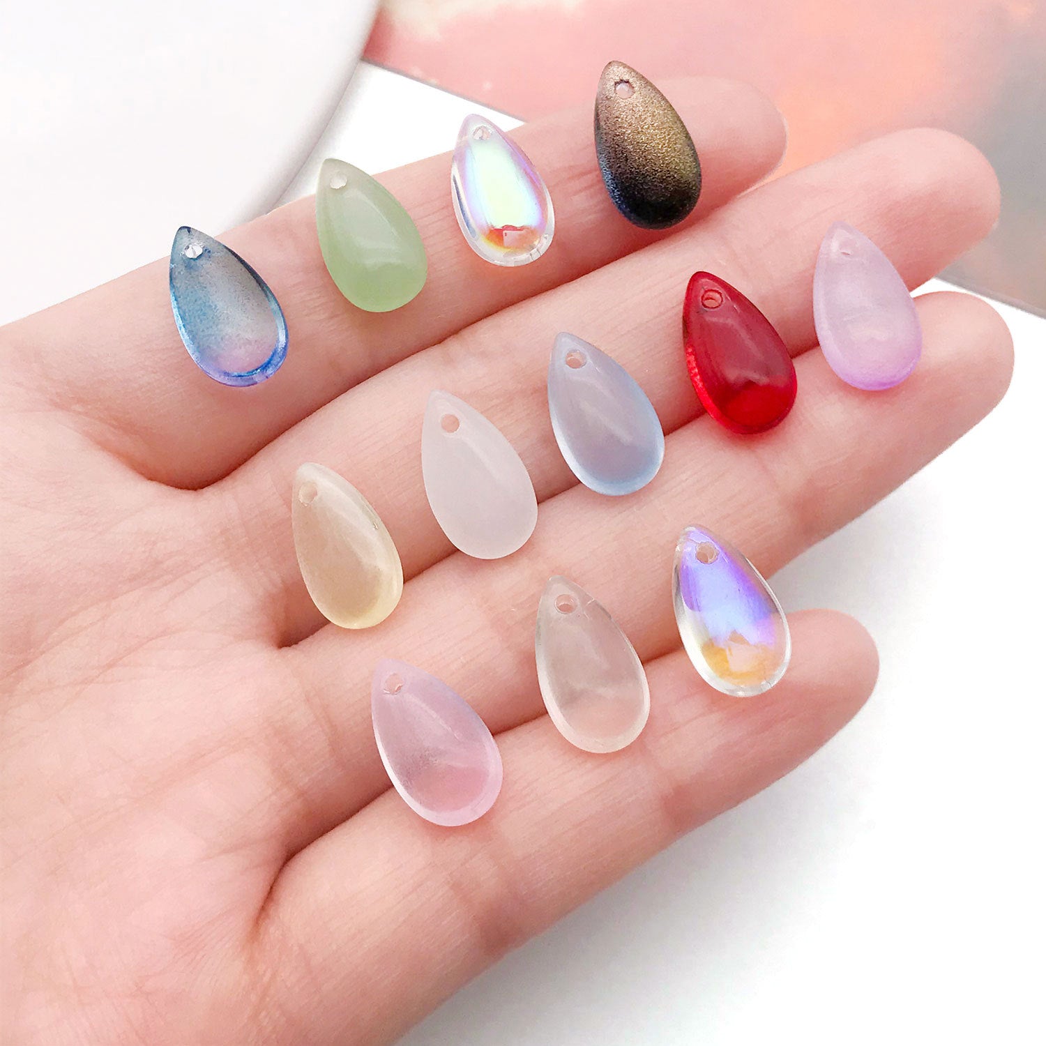 Glass Waterdrop Petal Teardrop Charm Pendant for DIY Hairpin Tassel Earring Jewelry Making