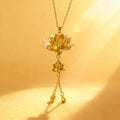 Gold Double Lotus Flower Pendant Necklace Chain Tassel Drop view 2