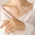 Gold Rose Flower Pendant Necklace On Delicate Cable Chain view 4