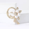 Crystal Flower Spray Brooch with Pearl Blooms in Two Tones view 4