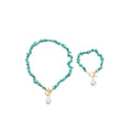 Turquoise Chip Bead Necklace Bracelet Set Pearl Toggle view 5
