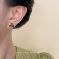 Iridescent Faceted Cube Crystal Cluster Stud Earrings Pair view 2