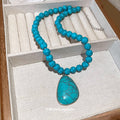 Turquoise Blue Bead Necklace Crackled Teardrop Pendant view 2