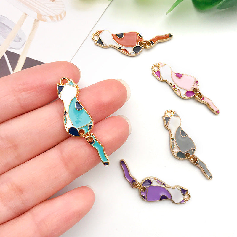 Multicolor Enamel Zinc Alloy Cartoon Cat Charm Pendant for Bracelet Earring DIY