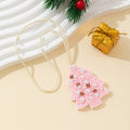 Beaded Pink Christmas Tree Pendant Necklace With Pearl Accents view 1