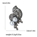 Gray Crystal Leaf Bouquet Brooch With Pearls With Polished Metal Detail view 4