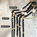 Black Glass Bead Necklace White Pearl Center Gold Accents view 2