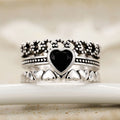 Silver Tone Black Heart Multi Band Ring Hollow Hearts view 5