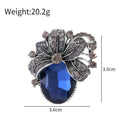 Blue Silver Tone Bauhinia Flower Wreath Crystal Metal Brooch Pin view 2