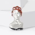 Enamel Classical Woman Bust Brooch with Polished Metal and Decorative Accents view 3