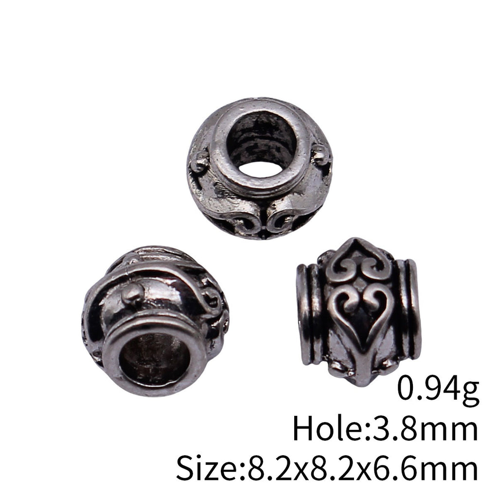 8.2x8.2x6.6mm 0.94g Antique Silver Zinc Alloy Heart Texture Large Hole Spacer Beads for DIY Bracelets