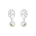 Silver-Tone Plum Blossom Cutout Pearl Drop Earrings view 5