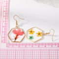 Gold Tone Hexagon Pressed Flower Resin Hook Earrings in Two Designs view 4