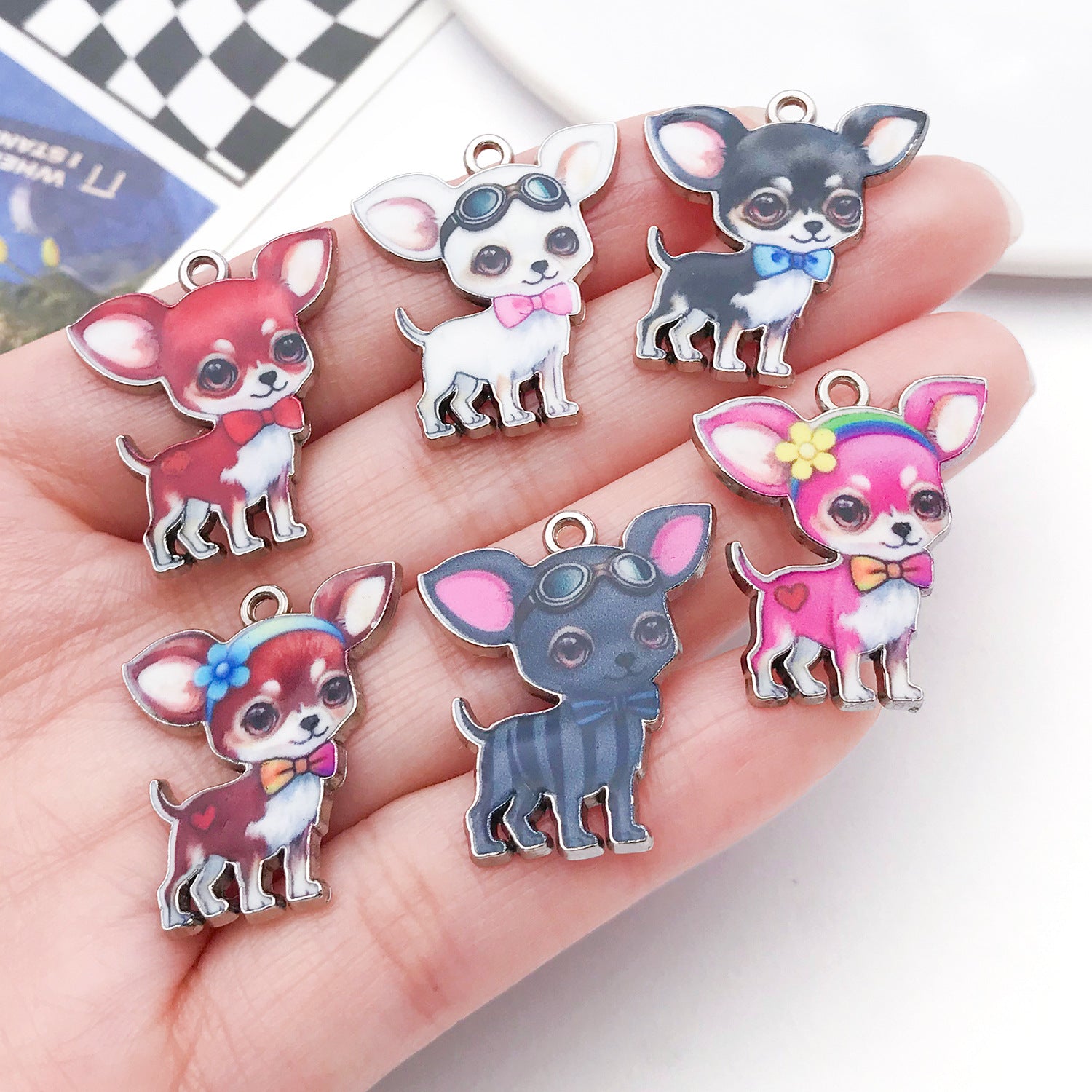 Printed Zinc Alloy Chihuahua Dog Charm Pendants for Earrings Bracelet Necklace Jewelry Making