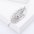 Silver Tone Crystal Feather Brooch With Blue Teardrop Gem view 4