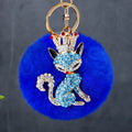 Crowned Jeweled Fox Keychains with Round Faux Fur Pom Poms view 4