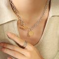 Silver Twisted Link Gold Toggle BZV Disc Charm Necklace view 1