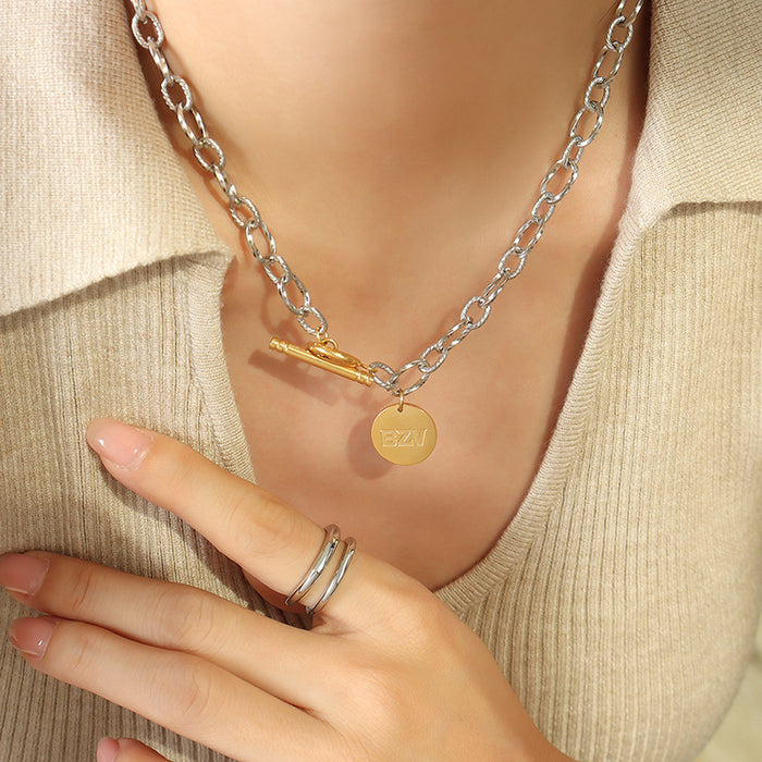 Silver Twisted Link Gold Toggle BZV Disc Charm Necklace