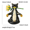 Enamel Cat Holding a Yellow Rose Brooch Decorative Clothing Pin view 4