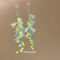 Pastel Flower and Leaf Long Dangle Hook Earrings Two Colors view 4