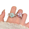 Clear Bead Flower Rings Purple and Blue Resin Petals view 5