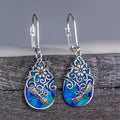 Antique Silver Teardrop Dragonfly Flower Blue Drop Earrings view 2