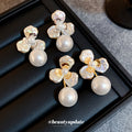 Crystal Flower and Pearl Drop Stud Earrings for Women view 2