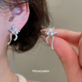 Silver Pearl Bow Crescent Stud Earrings Fashion Jewelry Accessory view 3