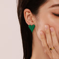 Green Red Enamel Oil Drip Heart Stud Earrings Stainless Steel view 1