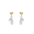 Gold Heart Stud Drop Earrings Silver Feather Wing Charm view 5
