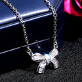 Silver Tone Bow Pendant Necklace With Clear Stones view 2