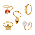 316L Steel Open Rings Flower Ladybug Bell Pearl Five-Stone view 5