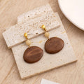 Geometric Wood Look Statement Drop Earrings in Six Shapes view 1