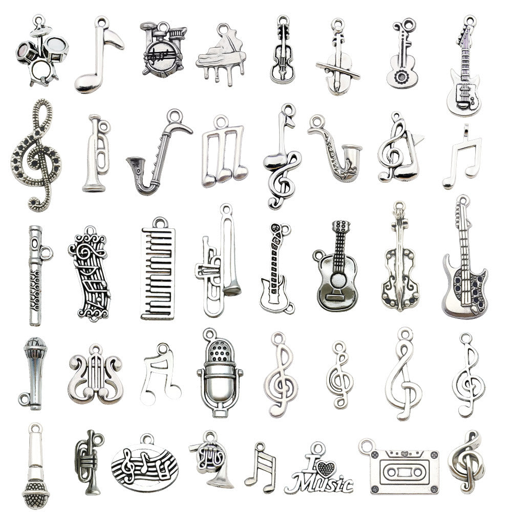 Antique Silver Zinc Alloy Musical Instrument Music Note Charm Pendant for DIY Jewelry