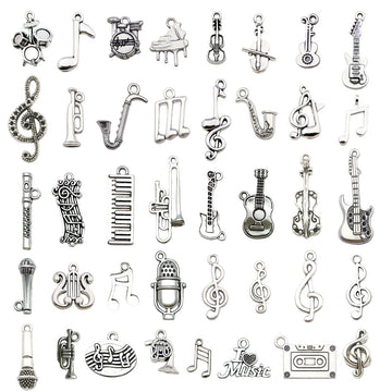 Antique Silver Musical Instrument Metal Charms with 40 Listed Options