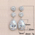 Silver Clear Triple Halo Teardrop Bridal Drop Earrings view 3