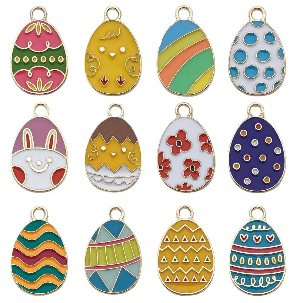 Enamel Zinc Alloy Easter Rabbit Egg Charm Pendant for Earrings Phone Strap DIY