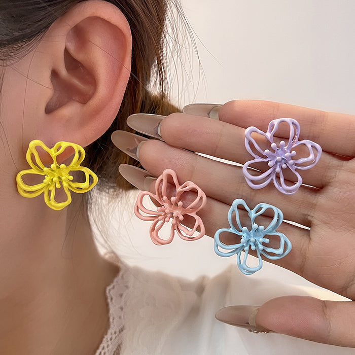 Purple Yellow Blue and Pink Open Flower Stud Earrings
