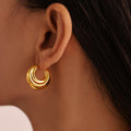 Hollow Crescent Moon Stud Earrings Gold Or Steel Finish view 3