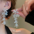 Silver Tone Crystal Flower Vine Long Drop Earrings view 3