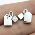 Tea Bag and Tag Shaped Antique Silver Metal Pendant Charm view 1