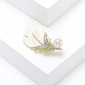 White Shell Effect Leaf Brooch With Crystal Fern and Pearl view 3