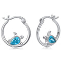 Silver Tone Turtle Hoop Earrings Blue Teardrop Accents view 1