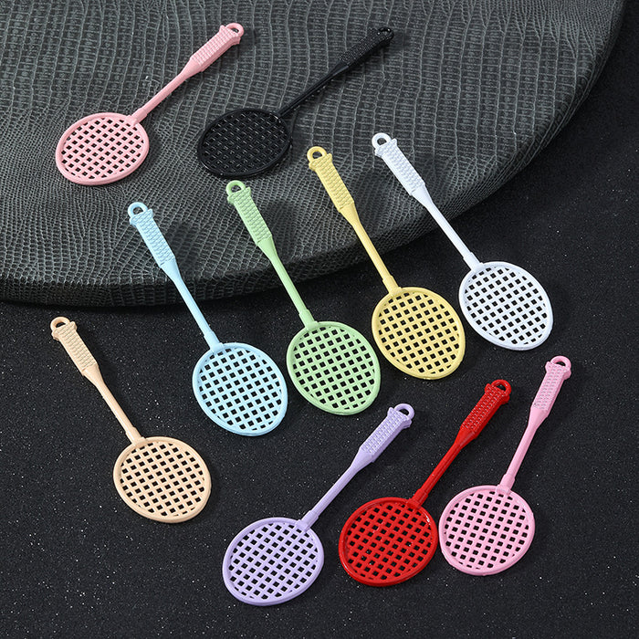 Painted Metal Badminton Racket Charm Pendants Ten Colors