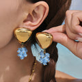 Glass Cluster Drop and Sculptural Stud Earrings in Gold Tone view 1