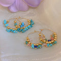 Blue and Multicolor Stone Beaded Gold Tone Hoop Earrings view 2