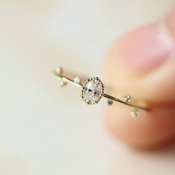 Minimal Oval Clear Solitaire Slim Ring In Polished Gold Tone