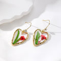 Gold Tone Heart Pressed Flower Resin Hook Earrings view 4