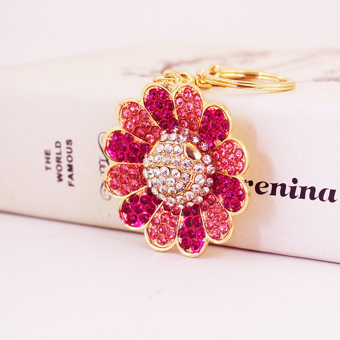 Colorful Sunflower Rhinestone Keychain Women's Bag Charm for Car Keys